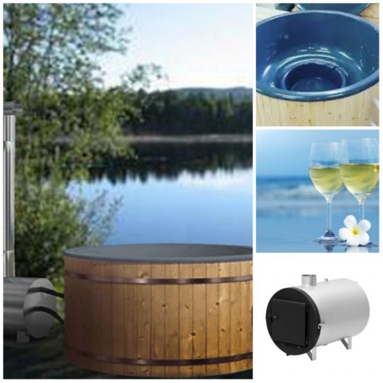 Vildmarksbad med udvendig ovn (Bemærk at badet leveres med cylindrisk ovn)